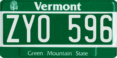 VT license plate ZYO596