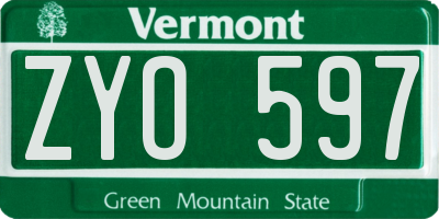 VT license plate ZYO597