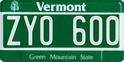 VT license plate ZYO600