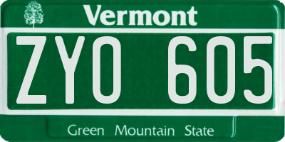 VT license plate ZYO605