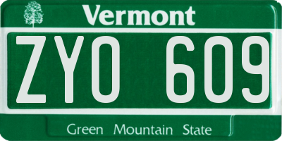 VT license plate ZYO609