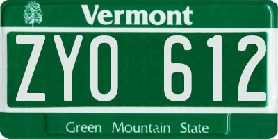 VT license plate ZYO612