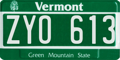 VT license plate ZYO613