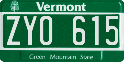 VT license plate ZYO615