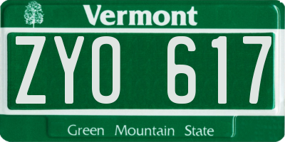 VT license plate ZYO617