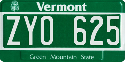VT license plate ZYO625