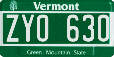 VT license plate ZYO630