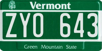 VT license plate ZYO643