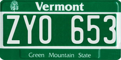 VT license plate ZYO653