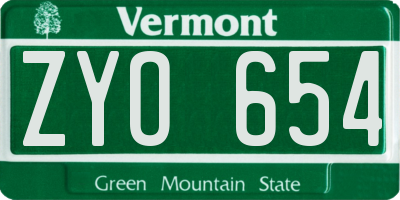 VT license plate ZYO654