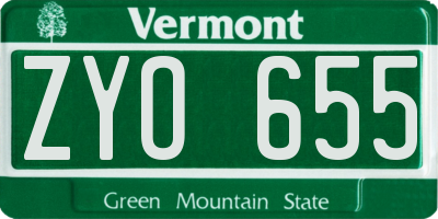 VT license plate ZYO655