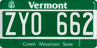 VT license plate ZYO662