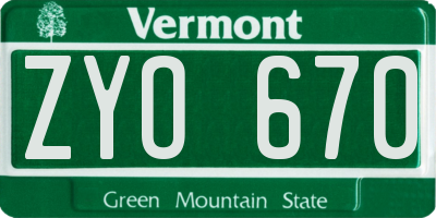 VT license plate ZYO670
