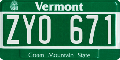 VT license plate ZYO671