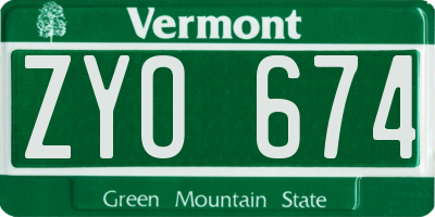 VT license plate ZYO674