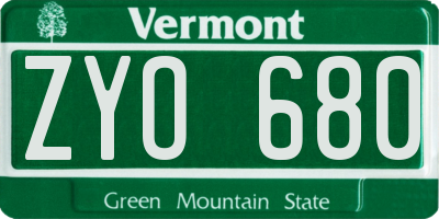 VT license plate ZYO680