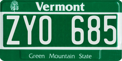 VT license plate ZYO685