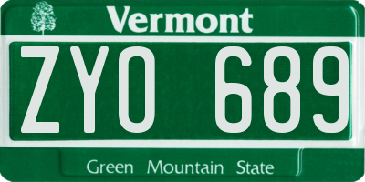 VT license plate ZYO689