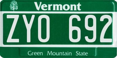 VT license plate ZYO692