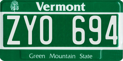 VT license plate ZYO694