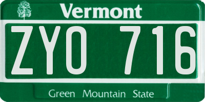 VT license plate ZYO716