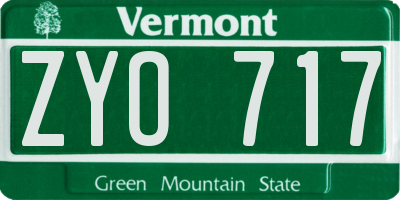 VT license plate ZYO717