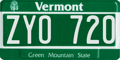 VT license plate ZYO720