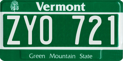 VT license plate ZYO721