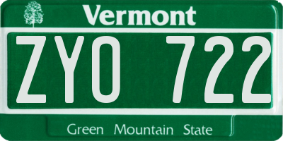 VT license plate ZYO722