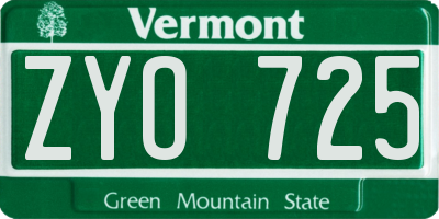 VT license plate ZYO725
