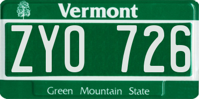 VT license plate ZYO726