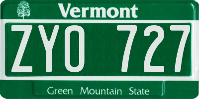VT license plate ZYO727