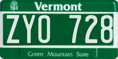 VT license plate ZYO728