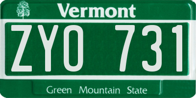 VT license plate ZYO731