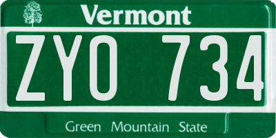 VT license plate ZYO734