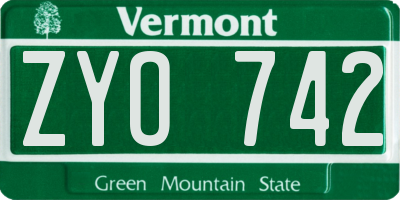 VT license plate ZYO742