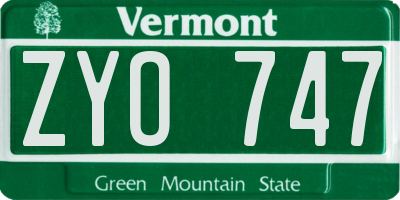 VT license plate ZYO747