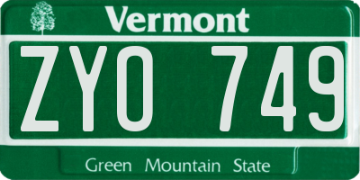 VT license plate ZYO749