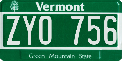 VT license plate ZYO756