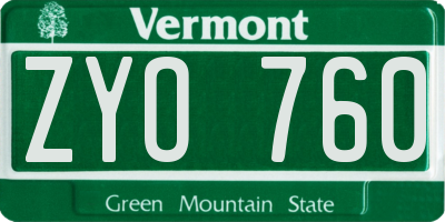 VT license plate ZYO760