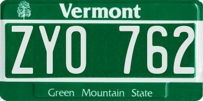 VT license plate ZYO762