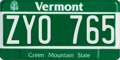 VT license plate ZYO765