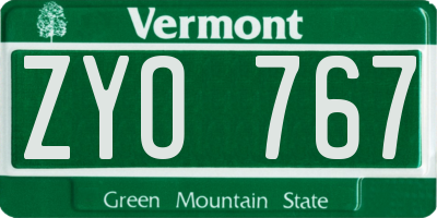 VT license plate ZYO767