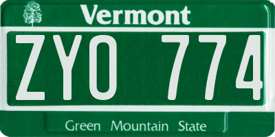VT license plate ZYO774