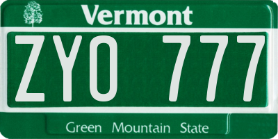VT license plate ZYO777