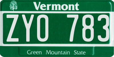 VT license plate ZYO783