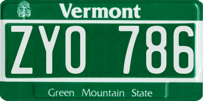 VT license plate ZYO786