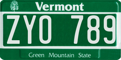 VT license plate ZYO789