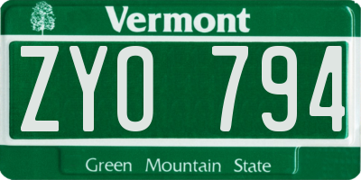 VT license plate ZYO794