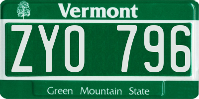 VT license plate ZYO796